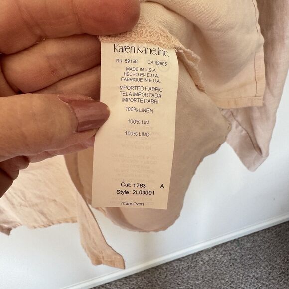 Karen Kane 100%  linen long sleeve blouse button up Pale Pink SZ Small - Picture 5 of 6